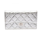 Chanel Trifold Wallet 2.55 Quilted Metallic Silver Leather