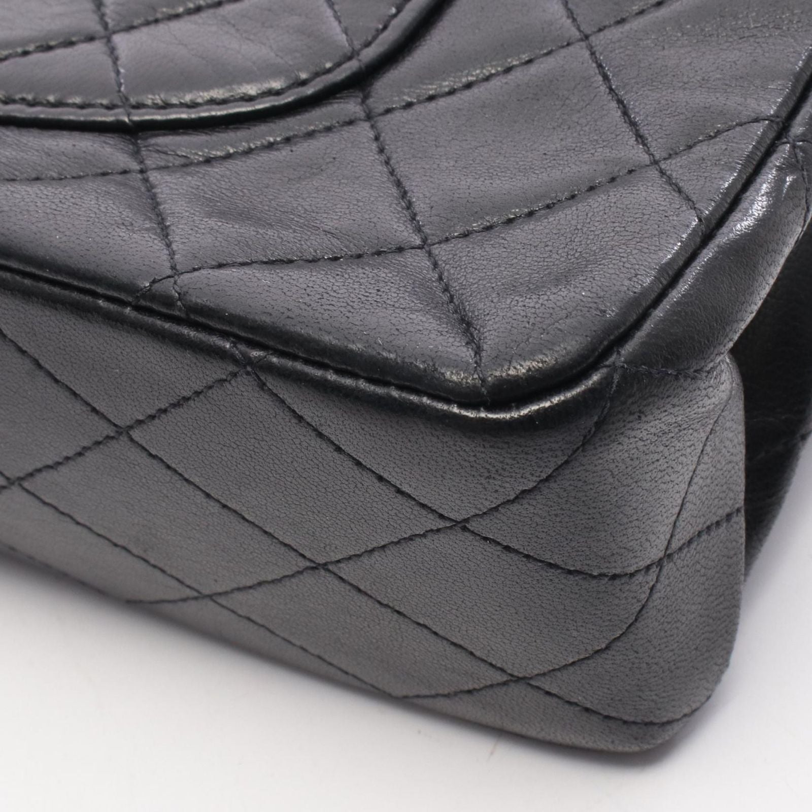 Chanel Shoulder Bag Quilted Double Flap Black Lambskin Chain — view 7