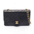 Chanel Shoulder Bag Quilted Double Flap Black Lambskin Chain