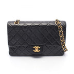 Chanel Shoulder Bag Quilted Double Flap Black Lambskin Chain