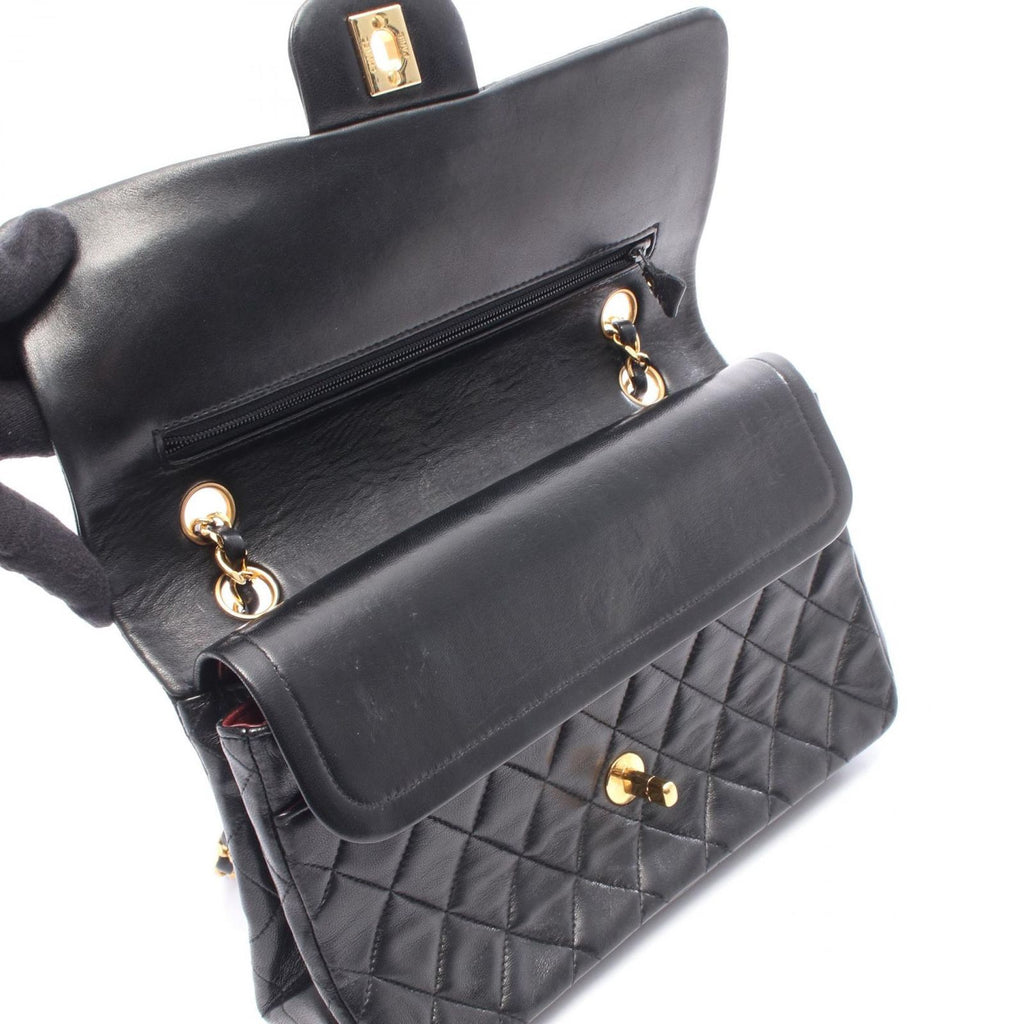 Chanel Shoulder Bag Quilted Double Flap Black Lambskin Chain — view 9