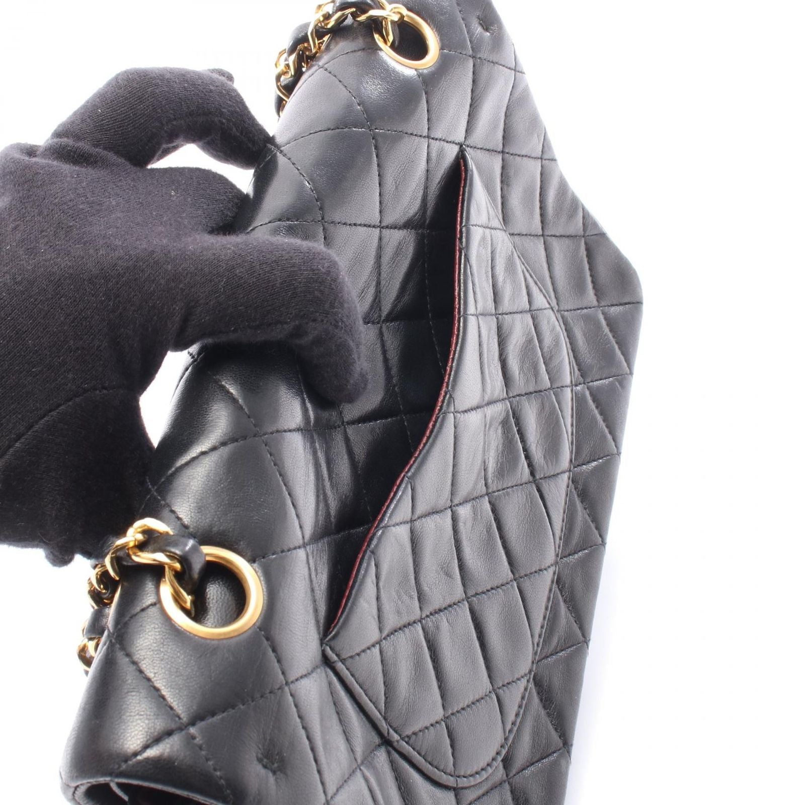 Chanel Shoulder Bag Quilted Double Flap Black Lambskin Chain — view 6
