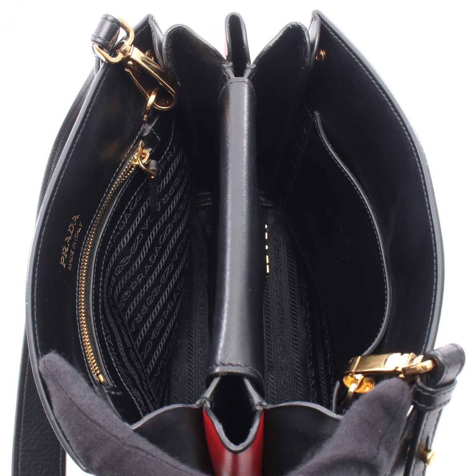 Prada Shoulder Bag Bibliotheque Black Red Leather Bibliothek — view 3