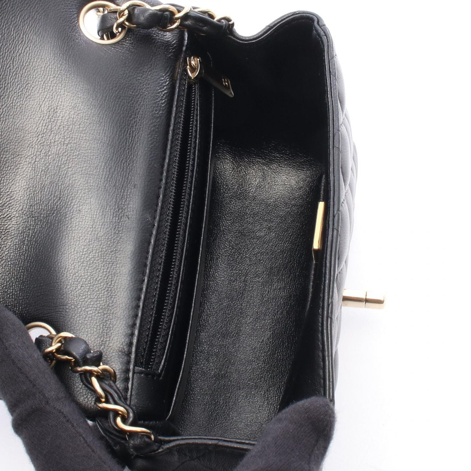 Chanel Shoulder Bag Mini Quilted Black Lambskin Chain — view 3