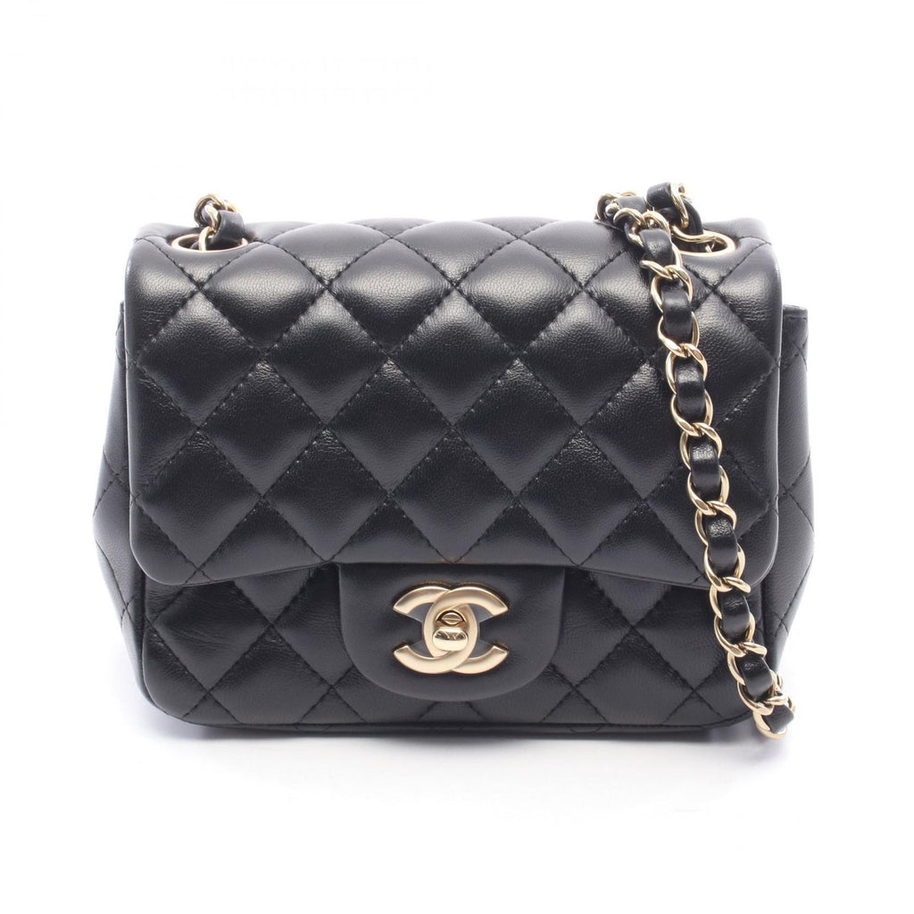 Chanel Shoulder Bag Mini Quilted Black Lambskin Chain