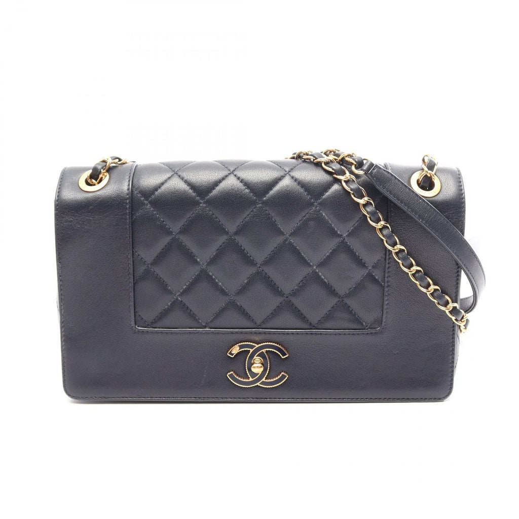 Chanel Shoulder Bag Mademoiselle Quilted Double Flap Navy Leather Chain