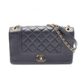 Chanel Shoulder Bag Mademoiselle Quilted Double Flap Navy Leather Chain