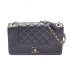 Chanel Shoulder Bag Mademoiselle Quilted Double Flap Navy Leather Chain