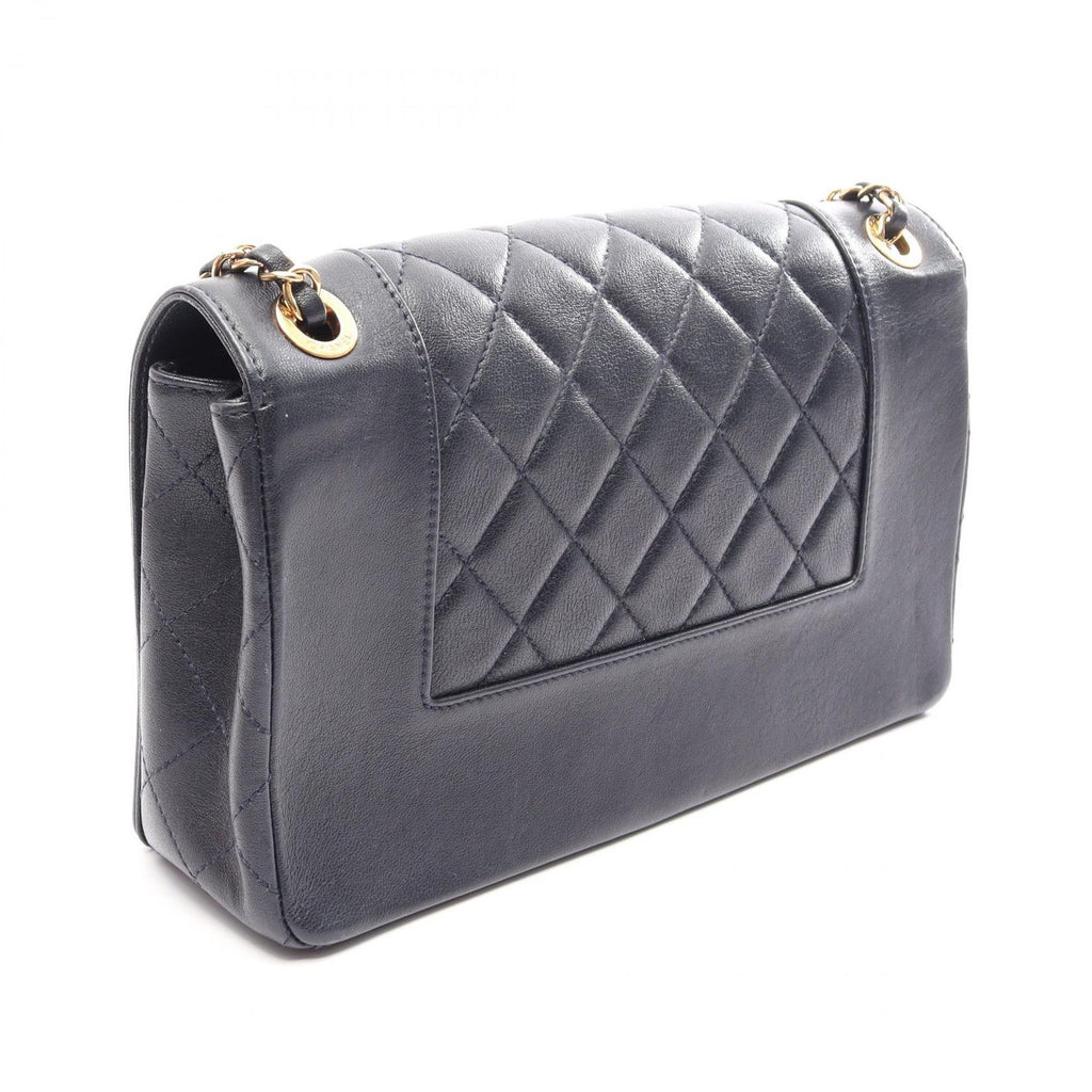 Chanel Shoulder Bag Mademoiselle Quilted Double Flap Navy Leather Chain — view 2