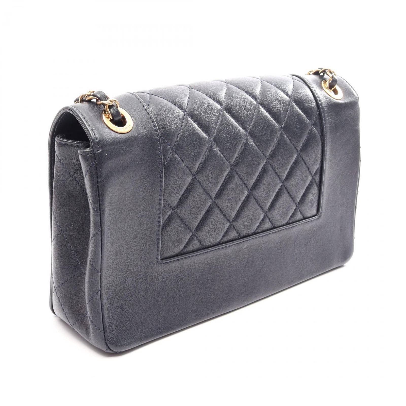 Chanel Shoulder Bag Mademoiselle Quilted Double Flap Navy Leather Chain — view 2
