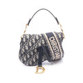 Dior Saddle Bag Mini Oblique 2-Way Navy Canvas Leather