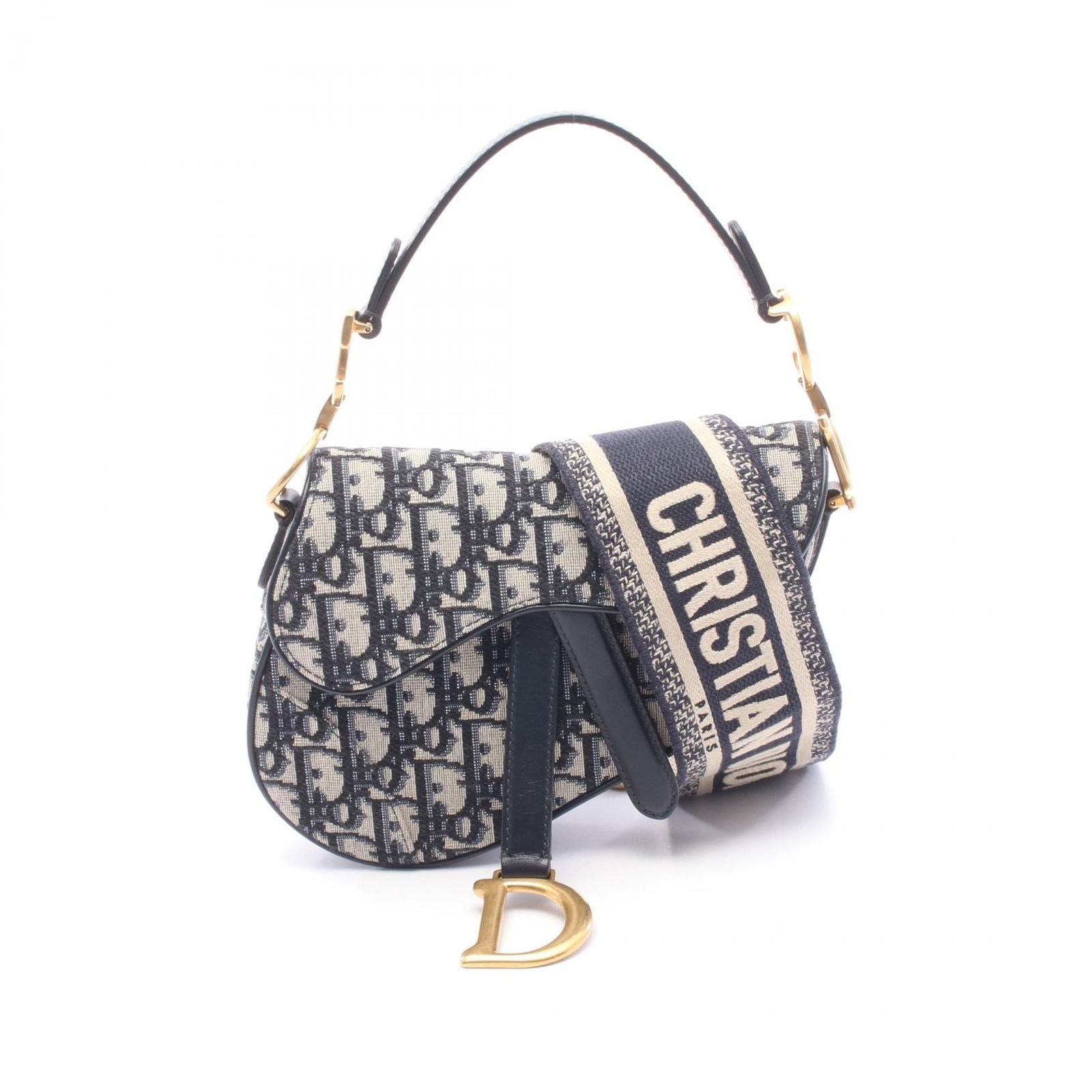 Dior Saddle Bag Mini Oblique 2-Way Navy Canvas Leather