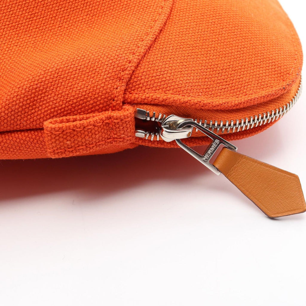Hermes Pouch Bolide Mini 02 Orange White Canvas Leather Black — view 6