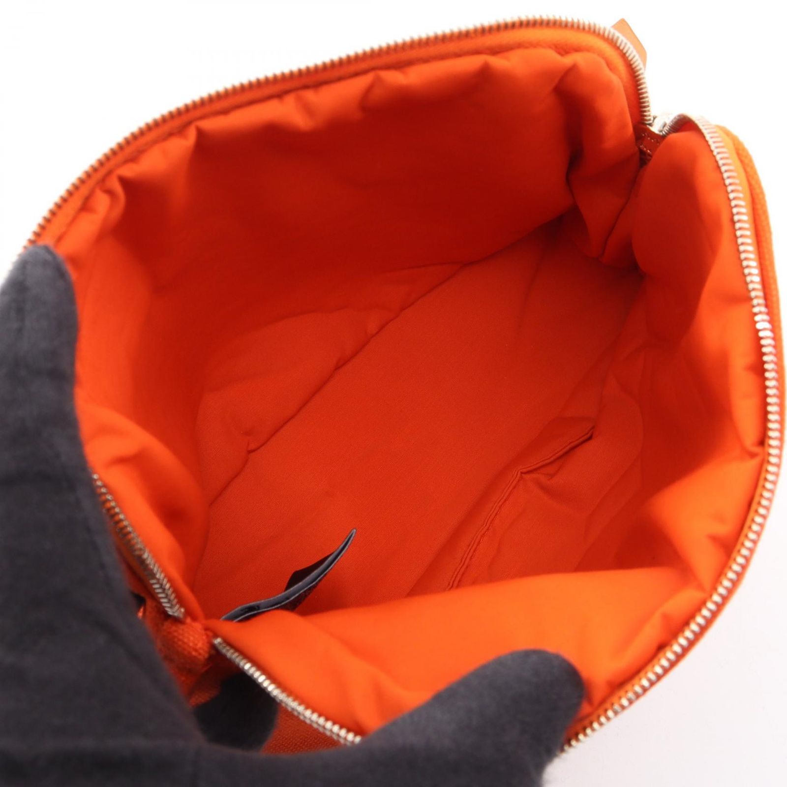 Hermes Pouch Bolide Mini 02 Orange White Canvas Leather Black — view 3