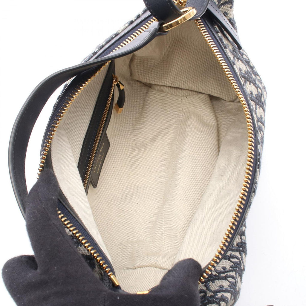 Dior Shoulder Bag D-journey Small Oblique Navy Ivory Canvas Leather — view 3