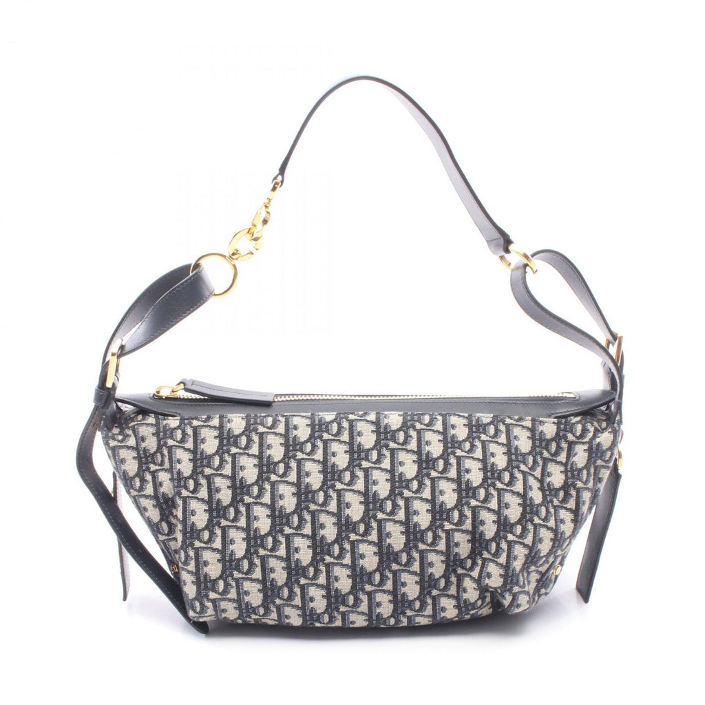 Dior Shoulder Bag D-journey Small Oblique Navy Ivory Canvas Leather