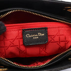 Dior Handbag Lady Dior 2-Way Black Leather Tote Bag