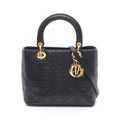 Dior Handbag Lady Dior 2-Way Black Leather Tote Bag