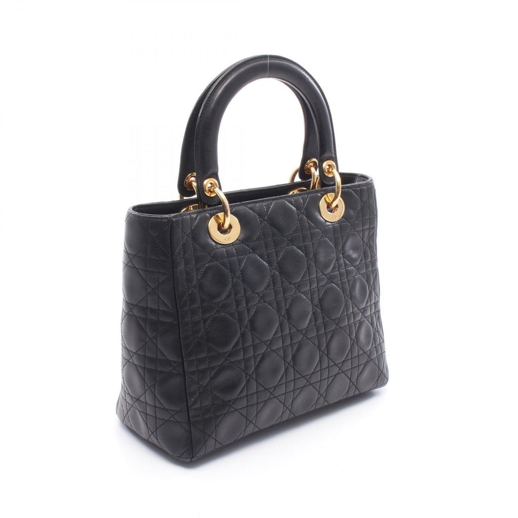 Dior Handbag Lady Dior 2-Way Black Leather Tote Bag