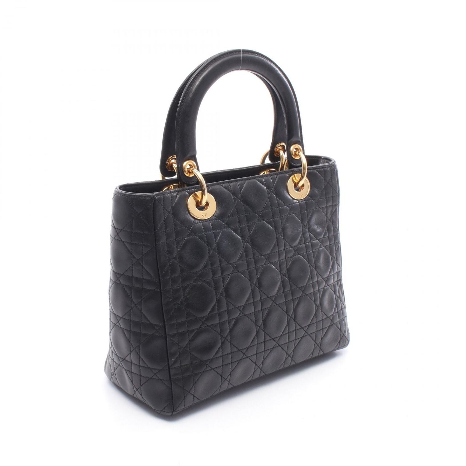 Dior Handbag Lady Dior 2-Way Black Leather Tote Bag
