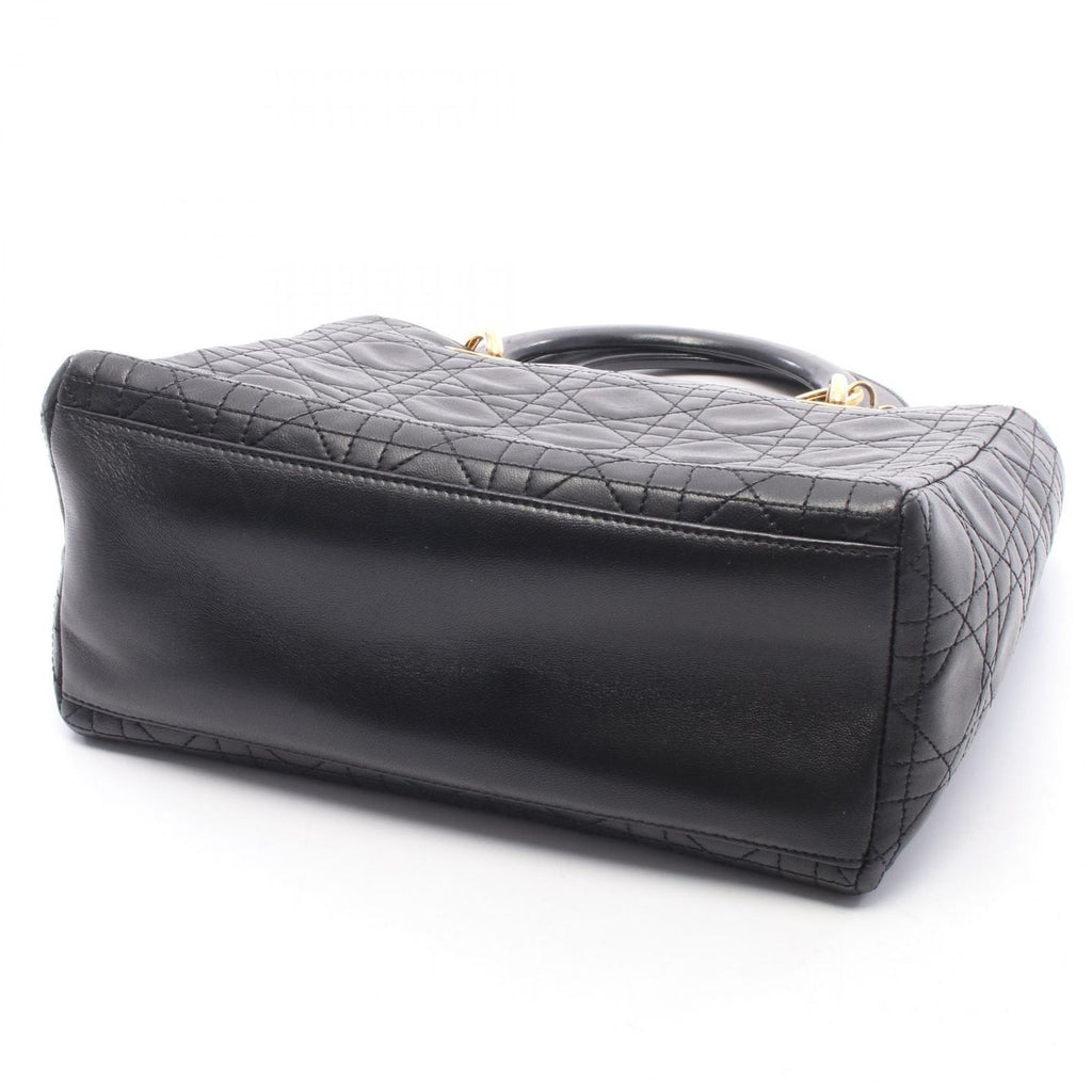 Dior Handbag Lady Dior 2-Way Black Leather Tote Bag