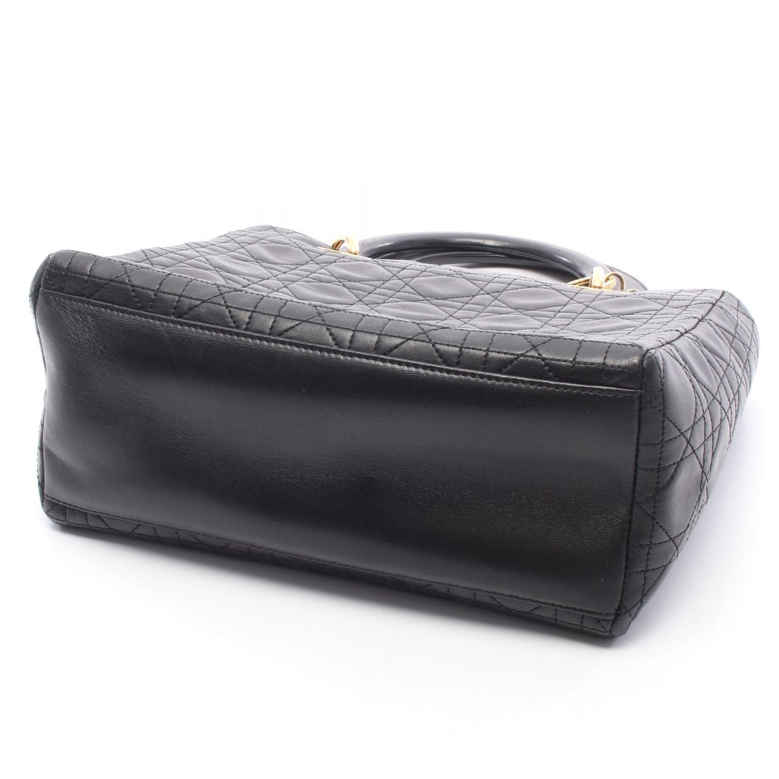 Dior Handbag Lady Dior 2-Way Black Leather Tote Bag