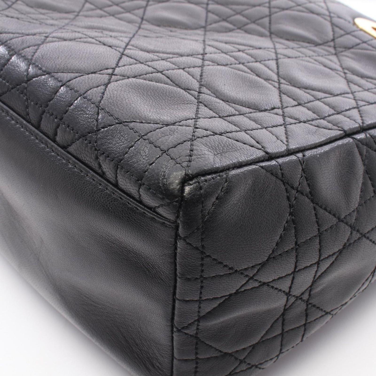 Dior Handbag Lady Dior 2-Way Black Leather Tote Bag