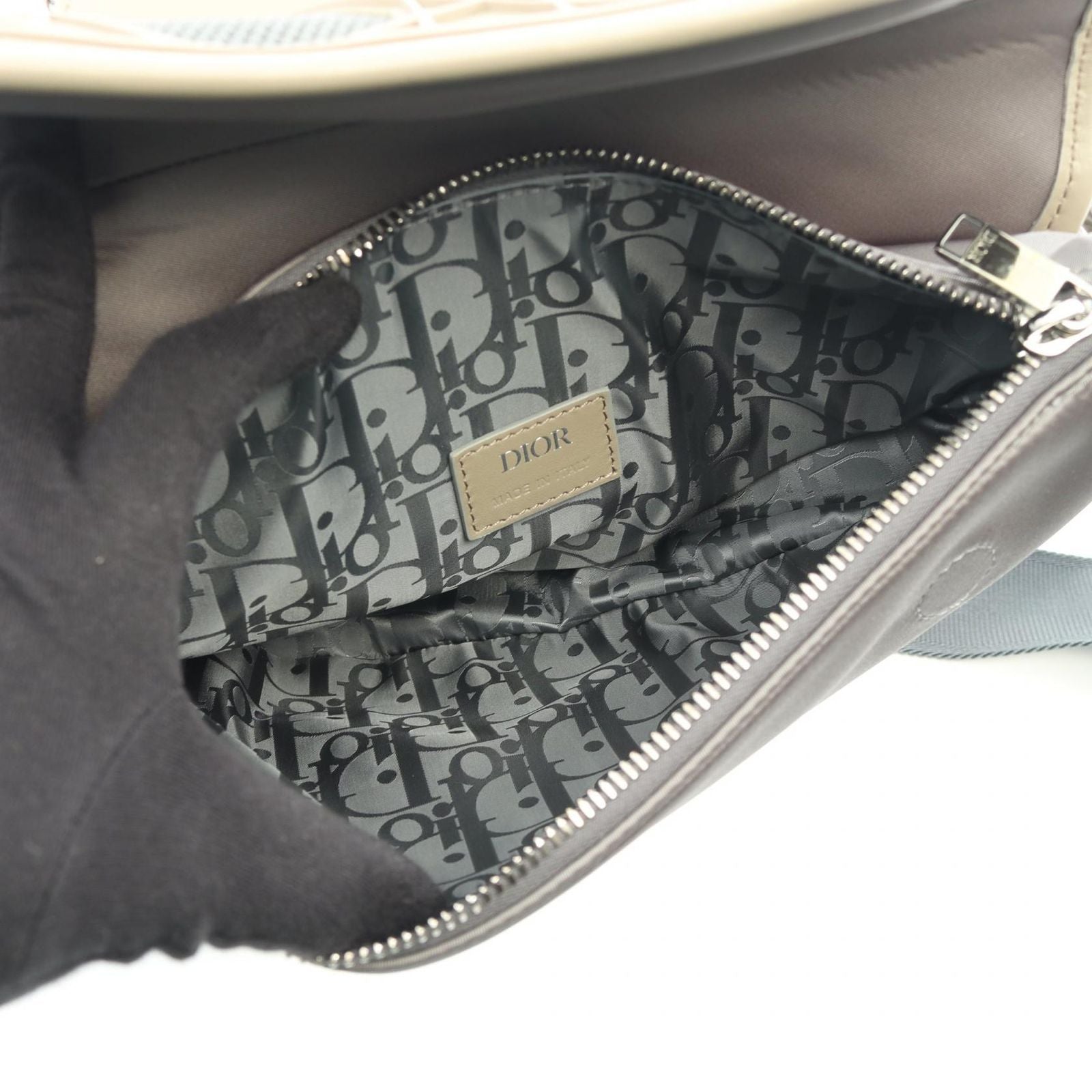 Dior Waist Bag Saddle Mesh Gray Nylon Leather — view 3