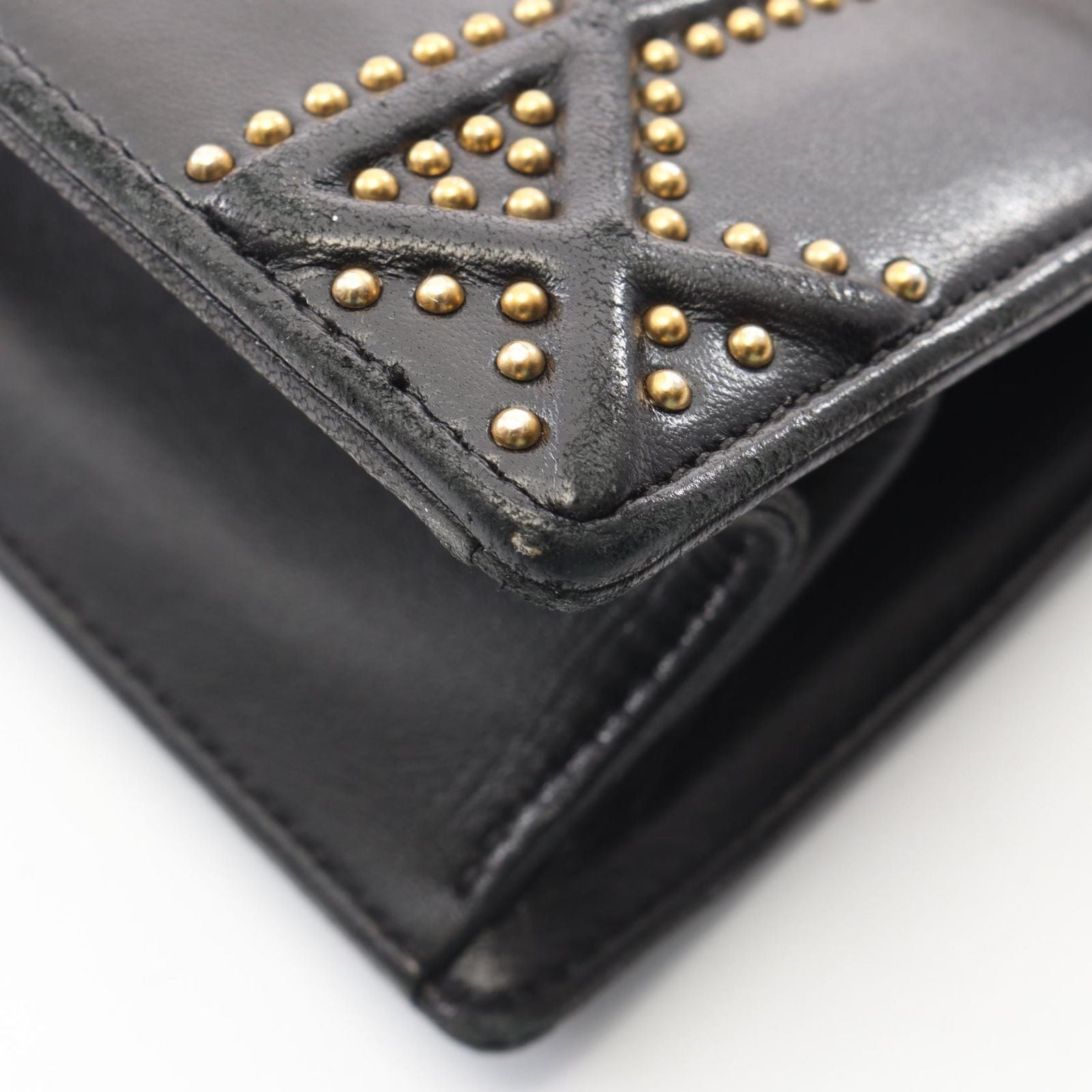 Dior Shoulder Bag Ama Black Leather Diorama Studs Chain — view 8