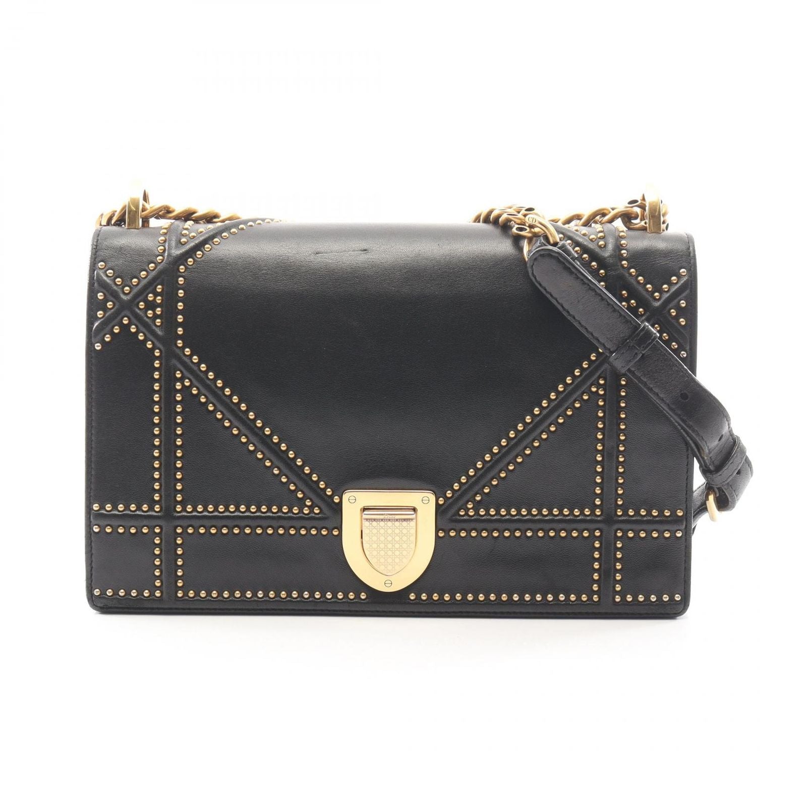 Dior Shoulder Bag Ama Black Leather Diorama Studs Chain