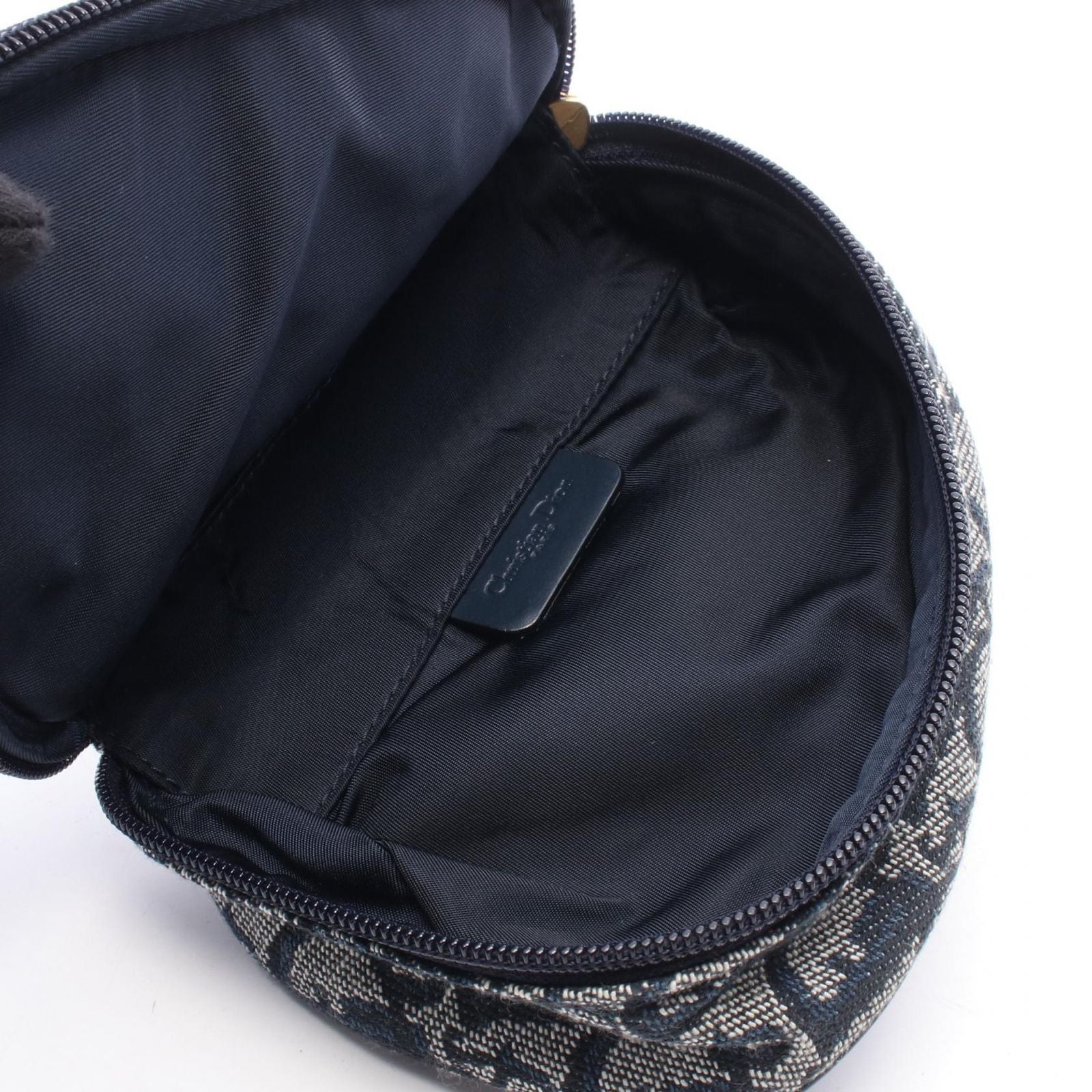 Dior Pouch Saddle Mini Trotter Navy Ivory Canvas Leather Oblique — view 3