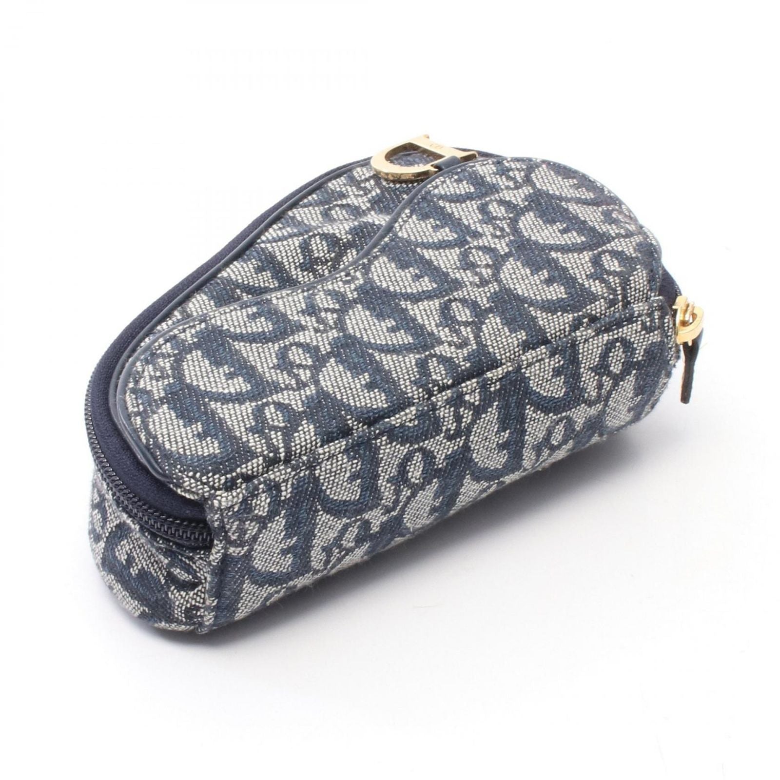Dior Pouch Saddle Mini Trotter Navy Ivory Canvas Leather Oblique — view 2