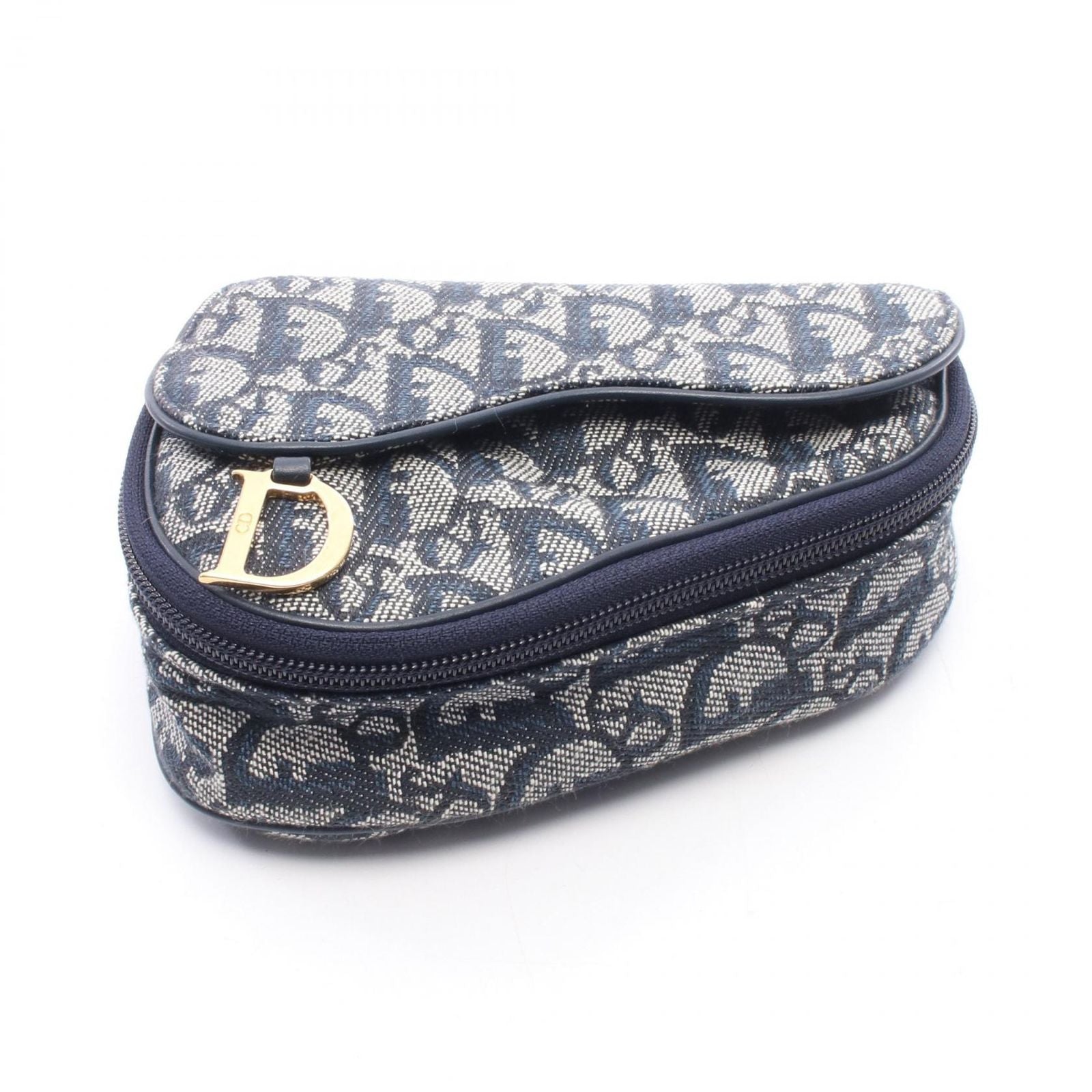 Dior Pouch Saddle Mini Trotter Navy Ivory Canvas Leather Oblique