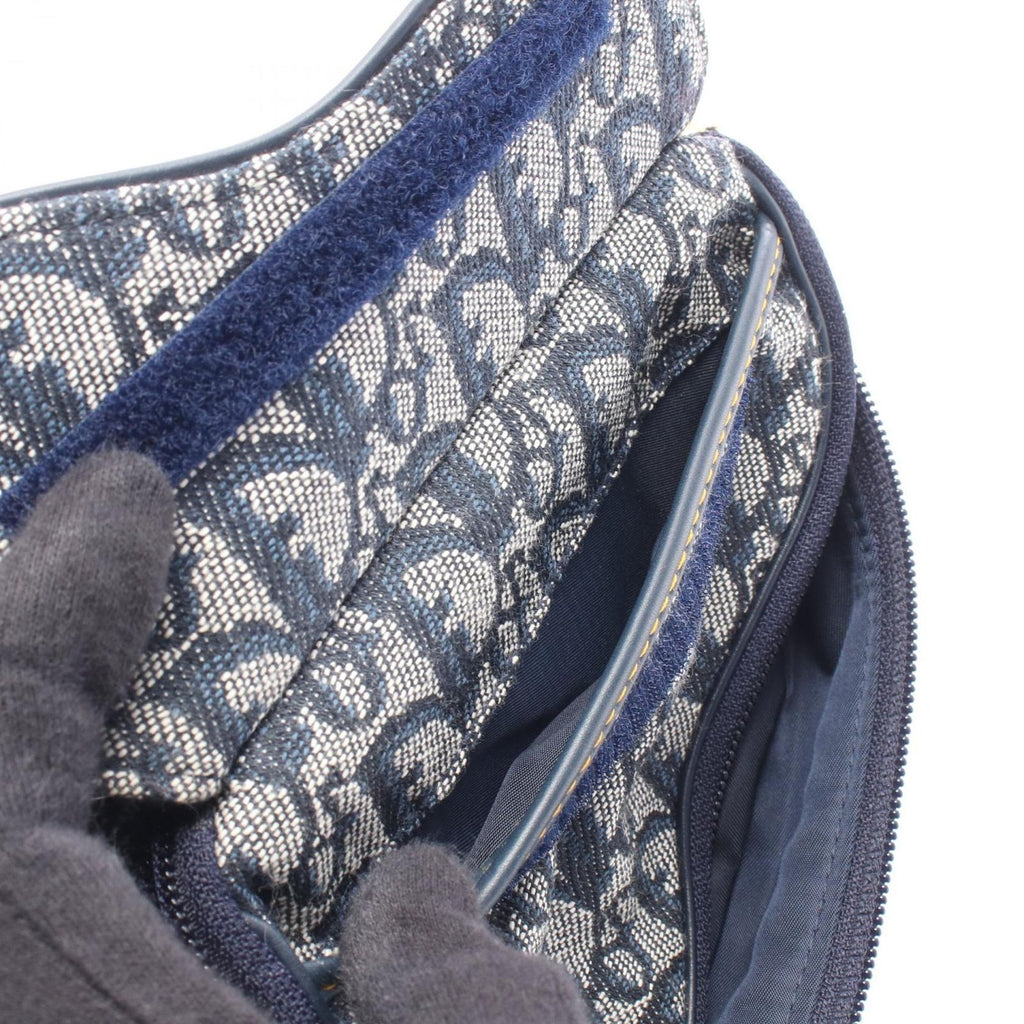 Dior Pouch Saddle Mini Trotter Navy Ivory Canvas Leather Oblique — view 5