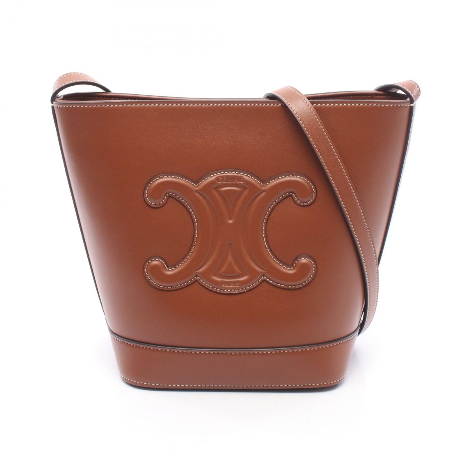 Celine Shoulder Bag Small Bucket Cuile Triomphe Brown Leather