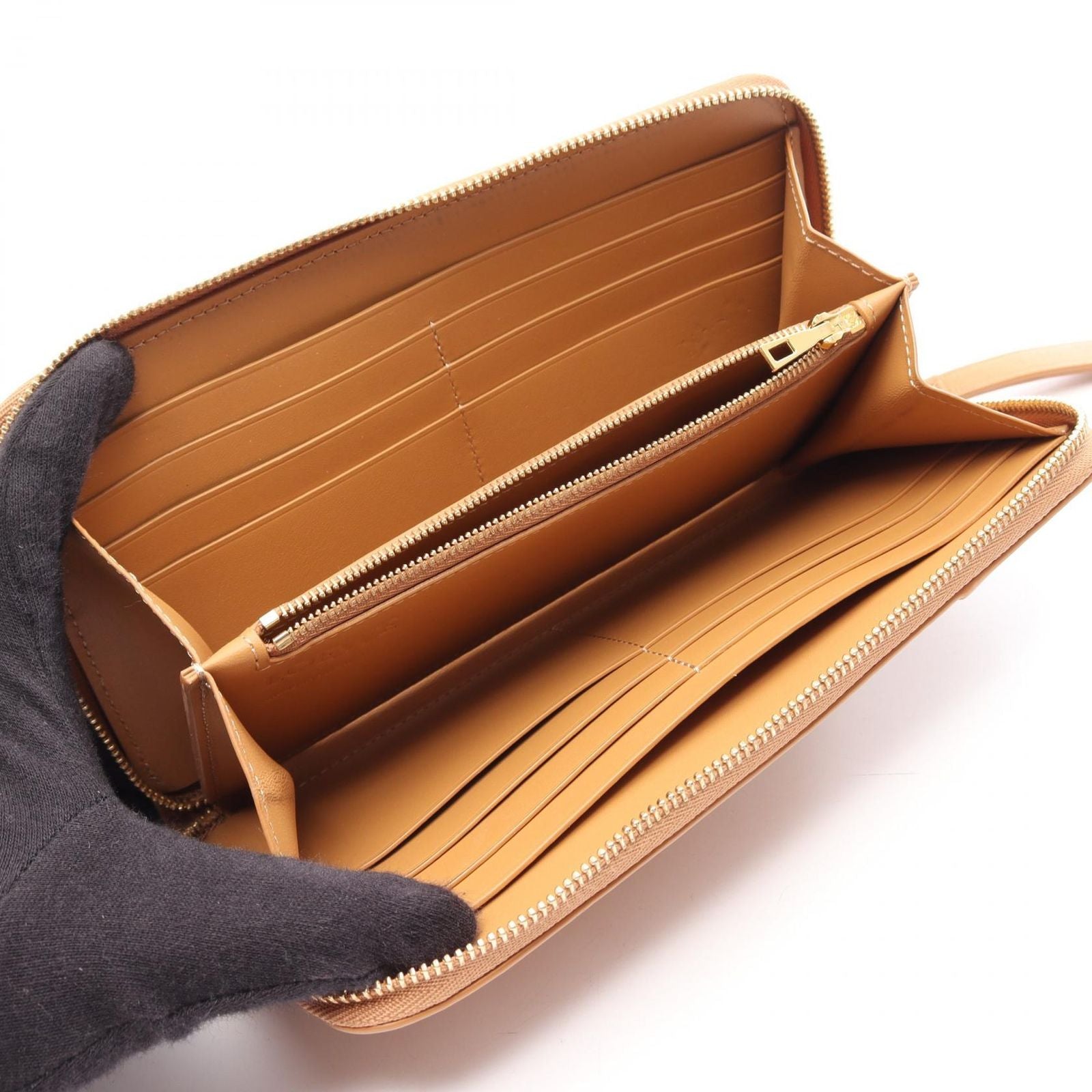 Loewe Round Wallet Puzzle Zip Around Camel Beige Ivory Leather — view 3