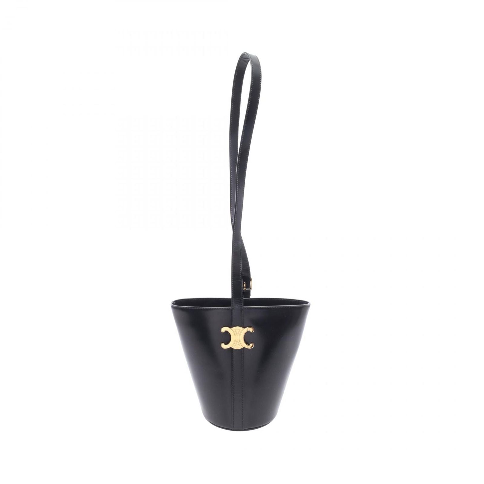 Celine Shoulder Bag Triomphe Bucket Black Leather