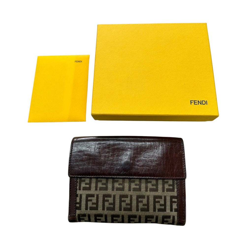 Fendi Zucca Brown Silver Leather Bifold Wallet — view 7