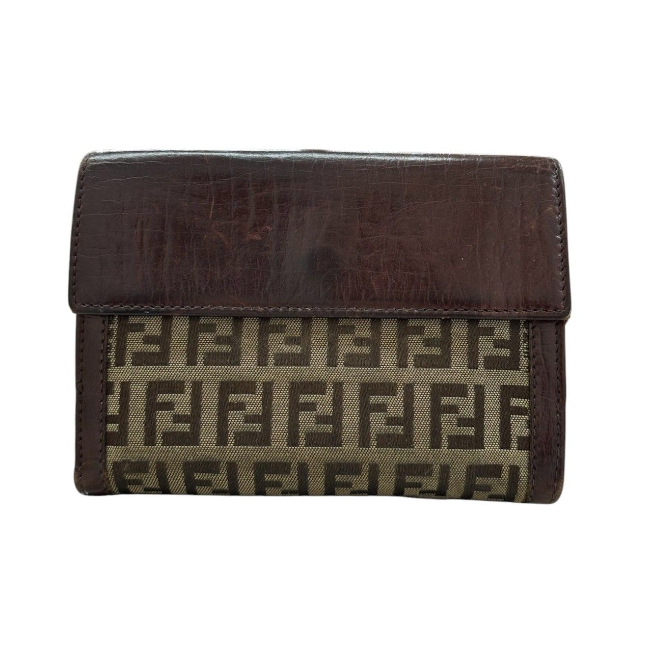 Fendi Zucca Brown Silver Leather Bifold Wallet
