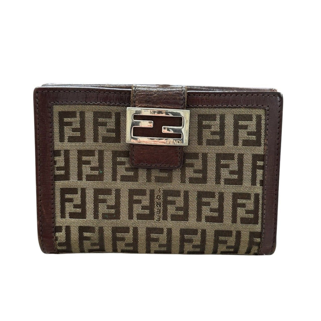 Fendi Zucca Brown Silver Leather Bifold Wallet — view 2