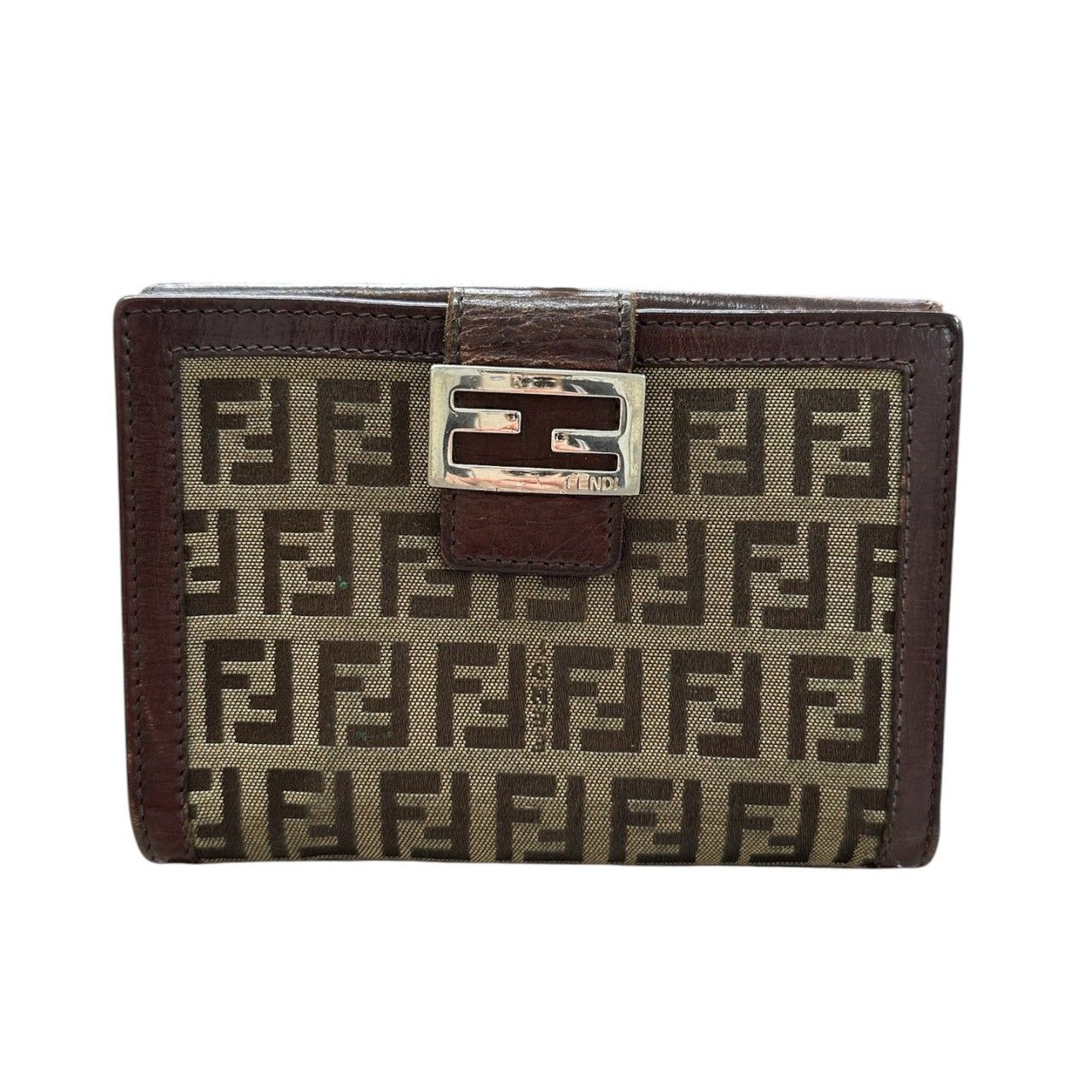 Fendi Zucca Brown Silver Leather Bifold Wallet — view 2
