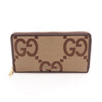 Gucci Round Wallet Jumbo GG Continental Beige Brown Canvas Leather