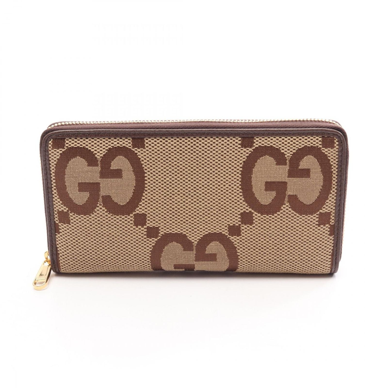 Gucci Round Wallet Jumbo GG Continental Beige Brown Canvas Leather
