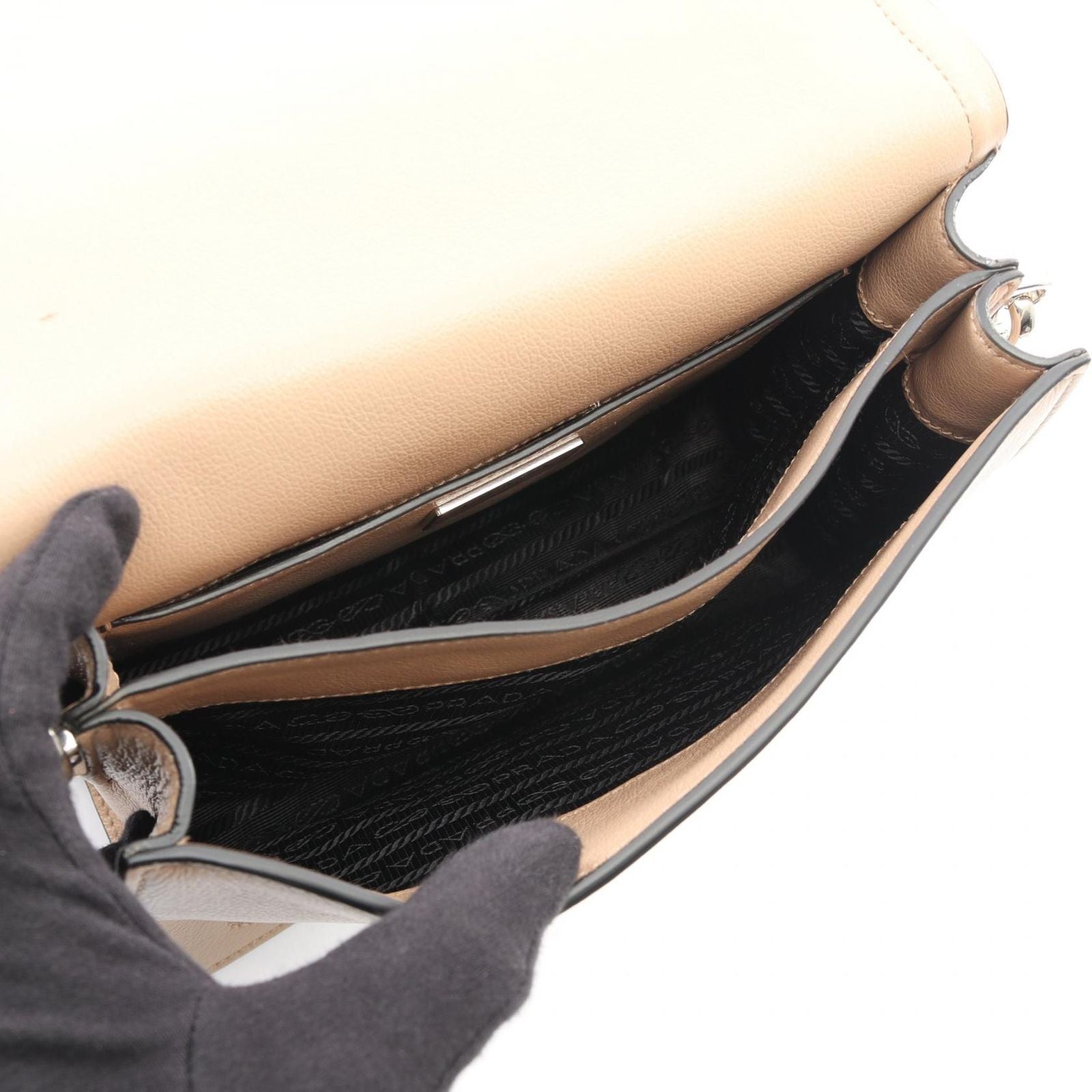 Prada Shoulder Bag Glace'calf Light Beige Leather — view 3
