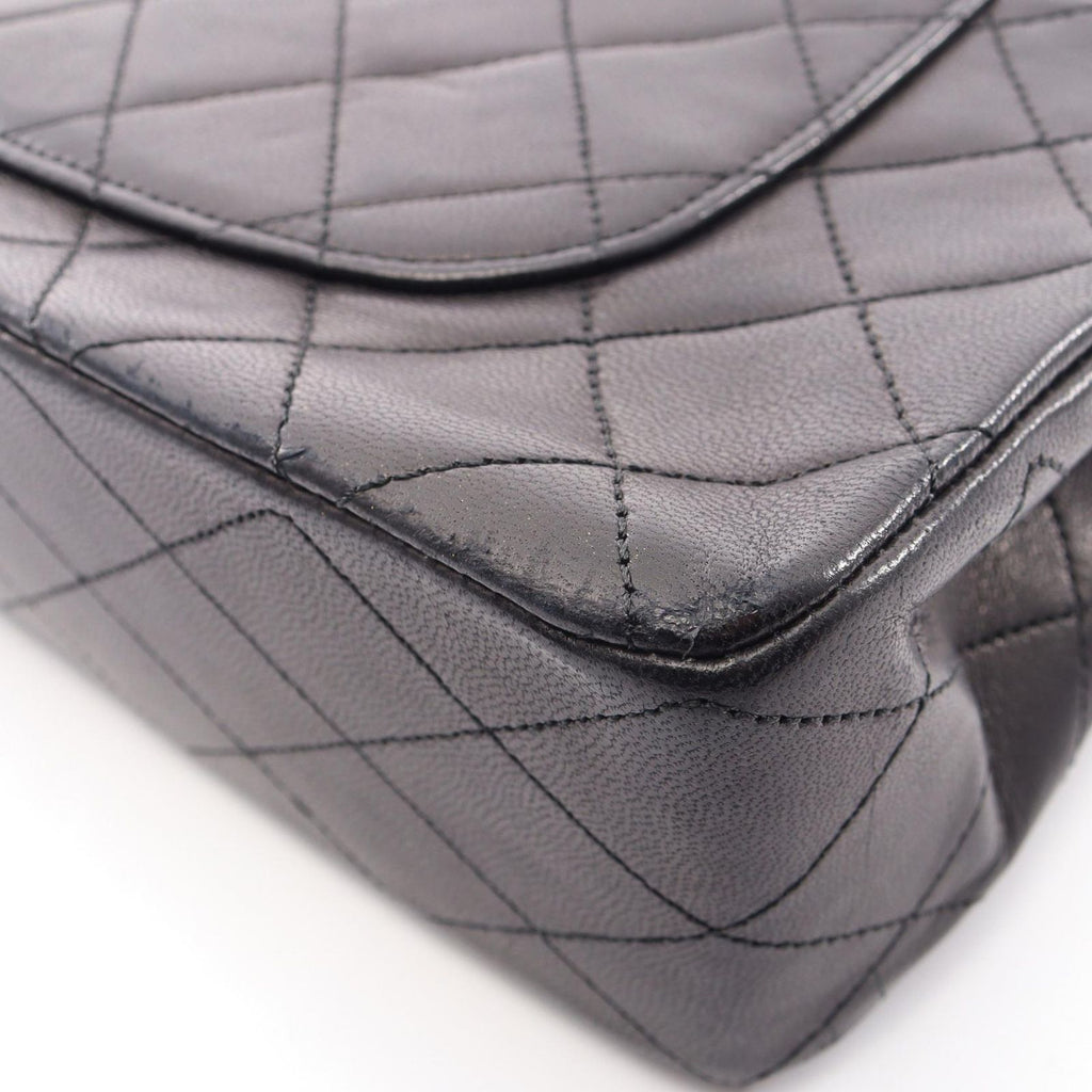 Chanel Shoulder Bag Quilted Double Flap Black Lambskin Chain — view 8
