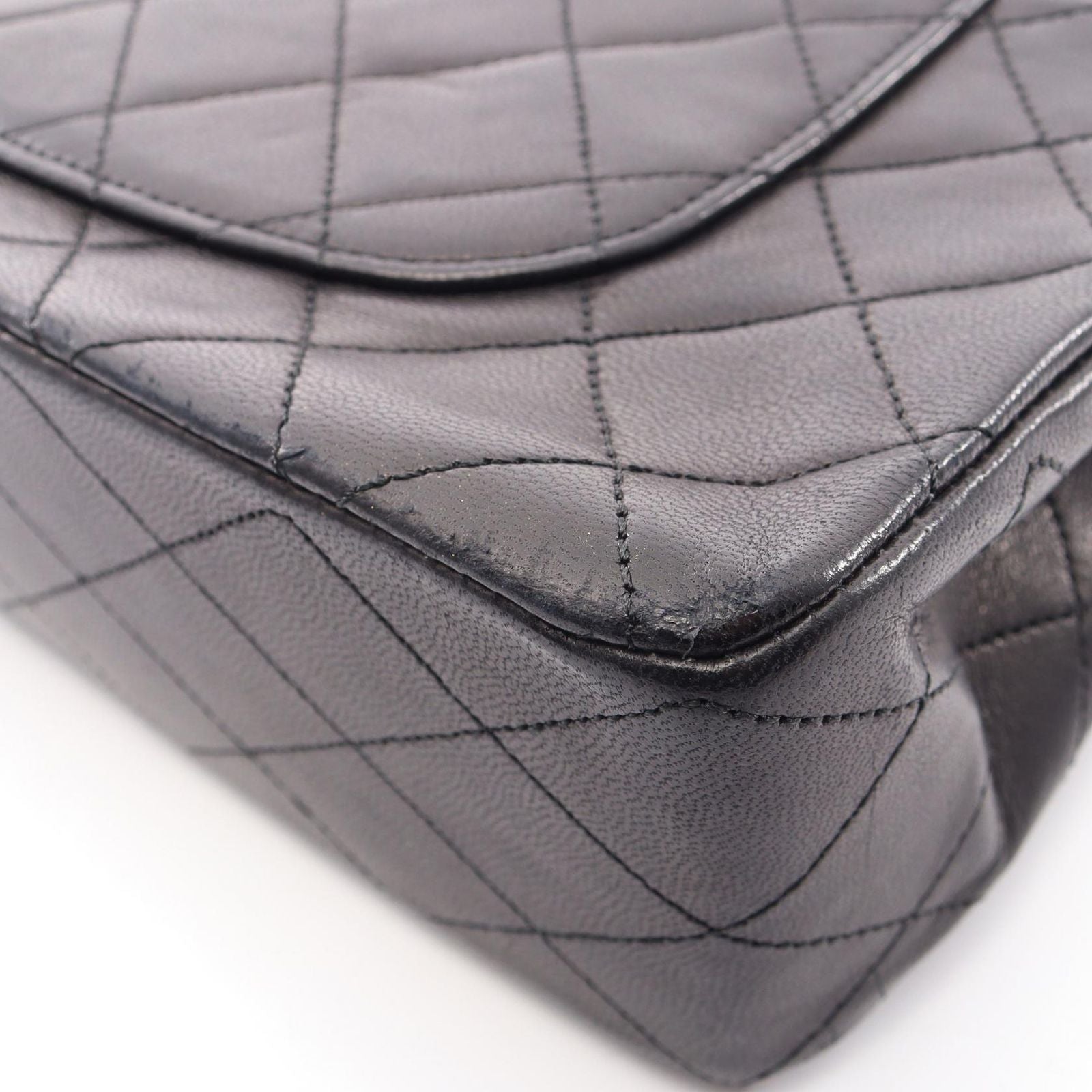 Chanel Shoulder Bag Quilted Double Flap Black Lambskin Chain — view 8