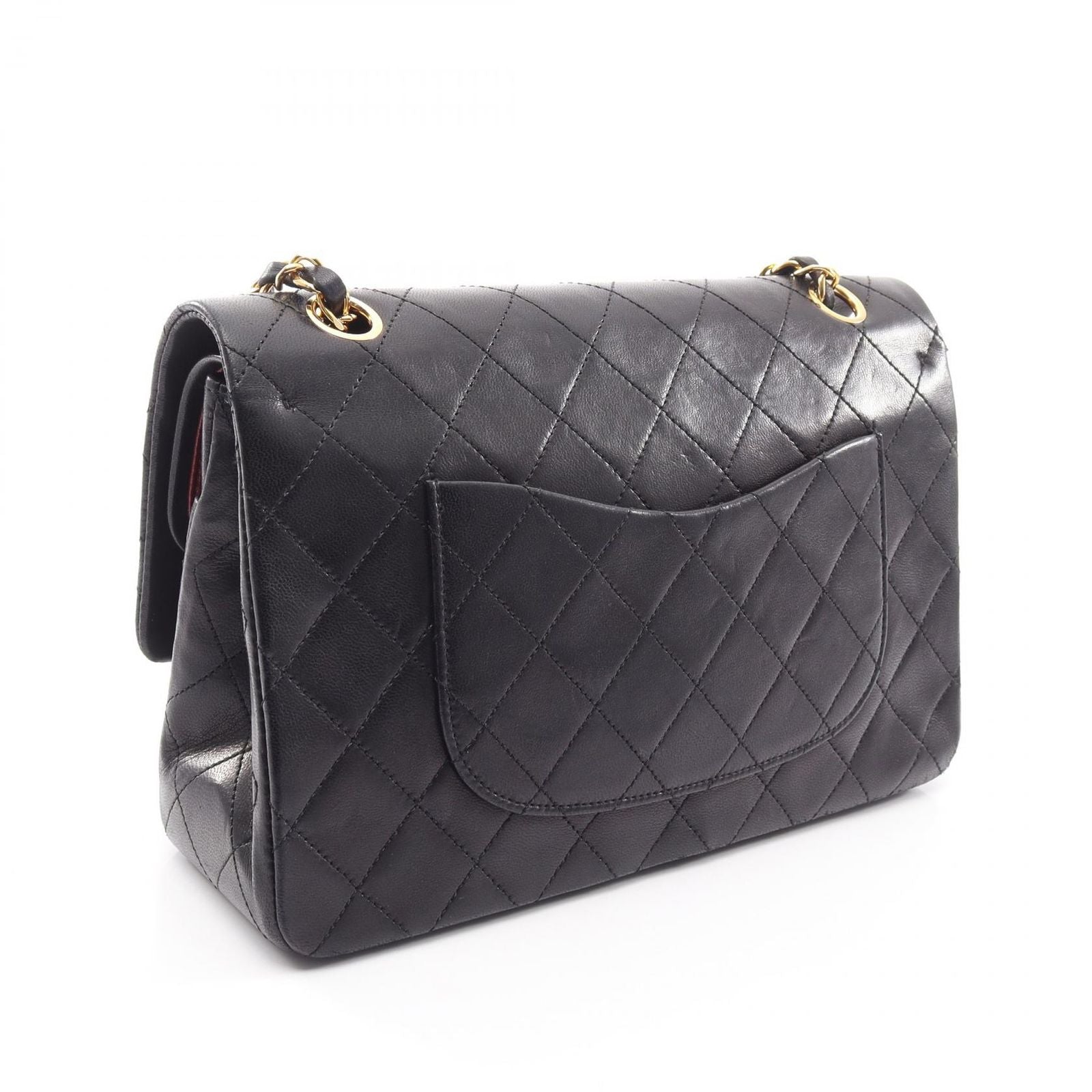 Chanel Shoulder Bag Quilted Double Flap Black Lambskin Chain — view 2