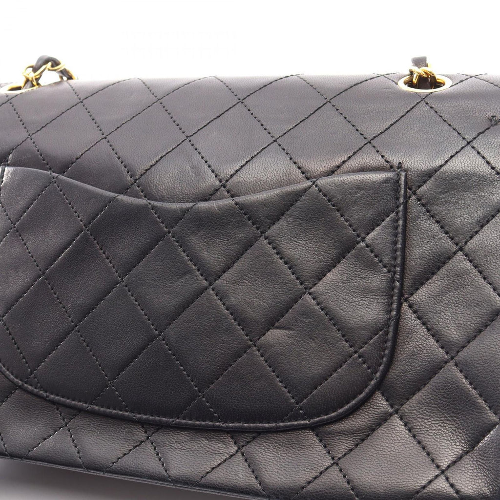 Chanel Shoulder Bag Quilted Double Flap Black Lambskin Chain — view 9