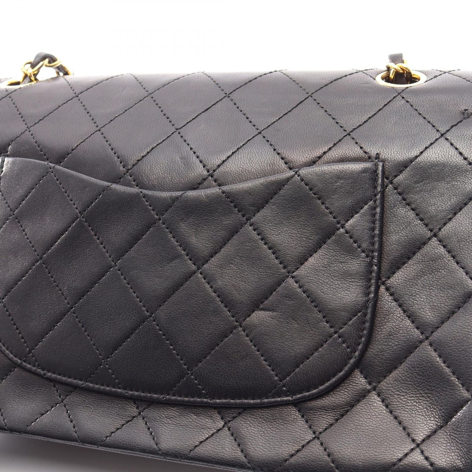 Chanel Shoulder Bag Quilted Double Flap Black Lambskin Chain — view 9