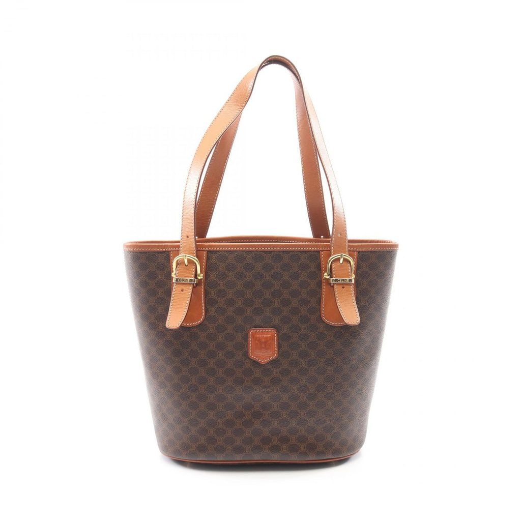 Celine Tote Macadam Brown Dark Canvas Leather